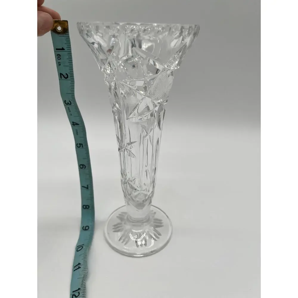 Brilliant Cut Glass Home Decor Classic Tapered Design Flowers Trumpet Vase - 9